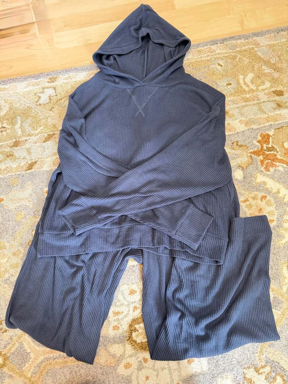 Haven Well Within Lounge Set Size M Blue Waffle Knit Hoodie & Pants